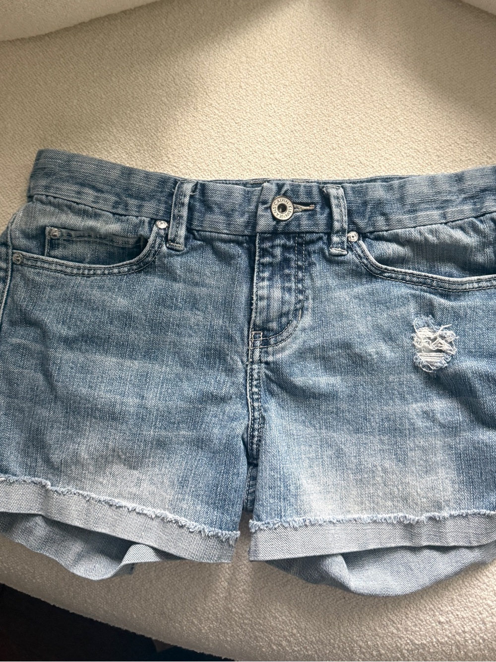 Calvin Klein Light Blue Denim Women's Shorts - Casual Distressed Look
